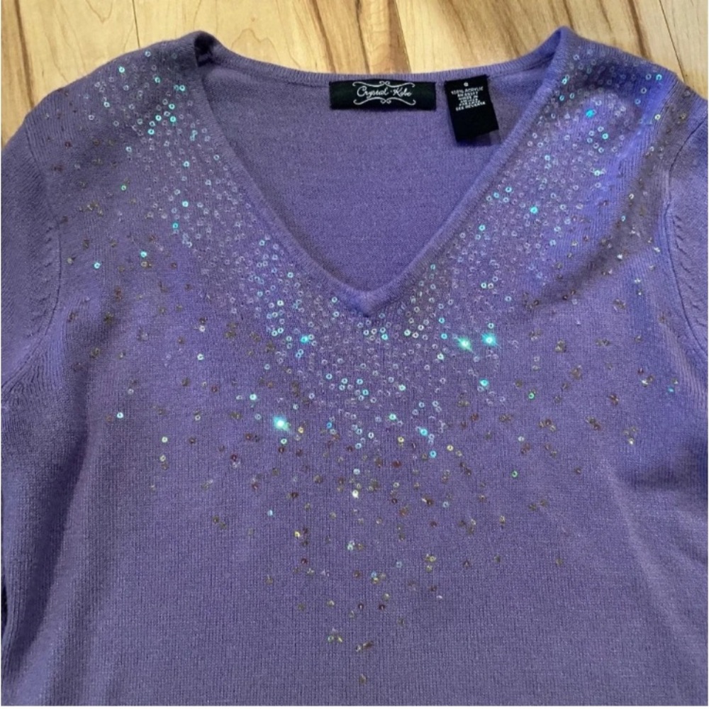 Crystal-Kobe Lavender V-Neck Sequin Sweater—S